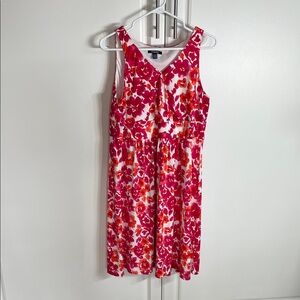 Chaps Pink and Orange Floral V-Neck Sleeveless Dress